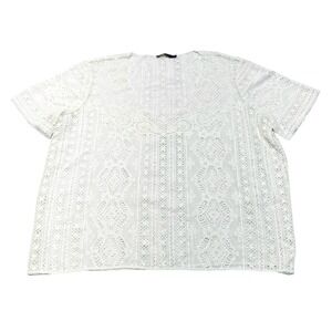 Polo Ralph Women's White Embroidered Floral Sheer Short Sleeve Sz XL Swim Cover